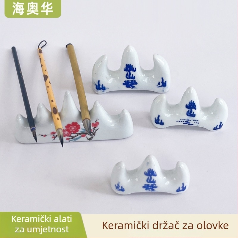 Keramički držač za četkice u obliku planine, plavo-bijeli porculanski stil za slikanje i umjetničku nastavu