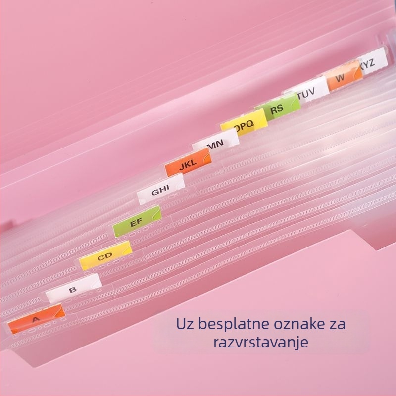 Akordeonski organizator dokumenata, 13 odjeljaka, PP plast, vanjski sloj 0,5 mm / unutarnji 0,12 mm, veliki kapacitet