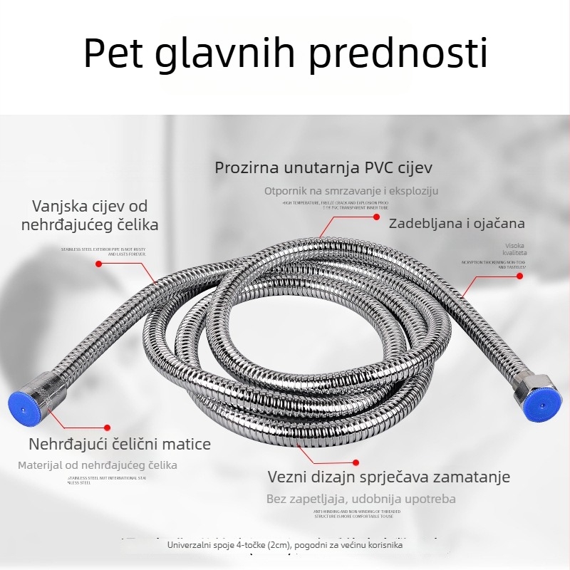 Tuš cijev s elektroplatom, debela, otporna na zaplitanje, navojni spoj, normalan tlak, normalna temperatura
