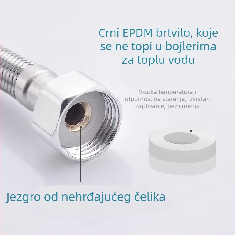 Nehrđajući čelični fleksibilni vodovod 62309 za bojler i zahod, normalan tlak, 0–90 °C, ugradnja s četiri matice