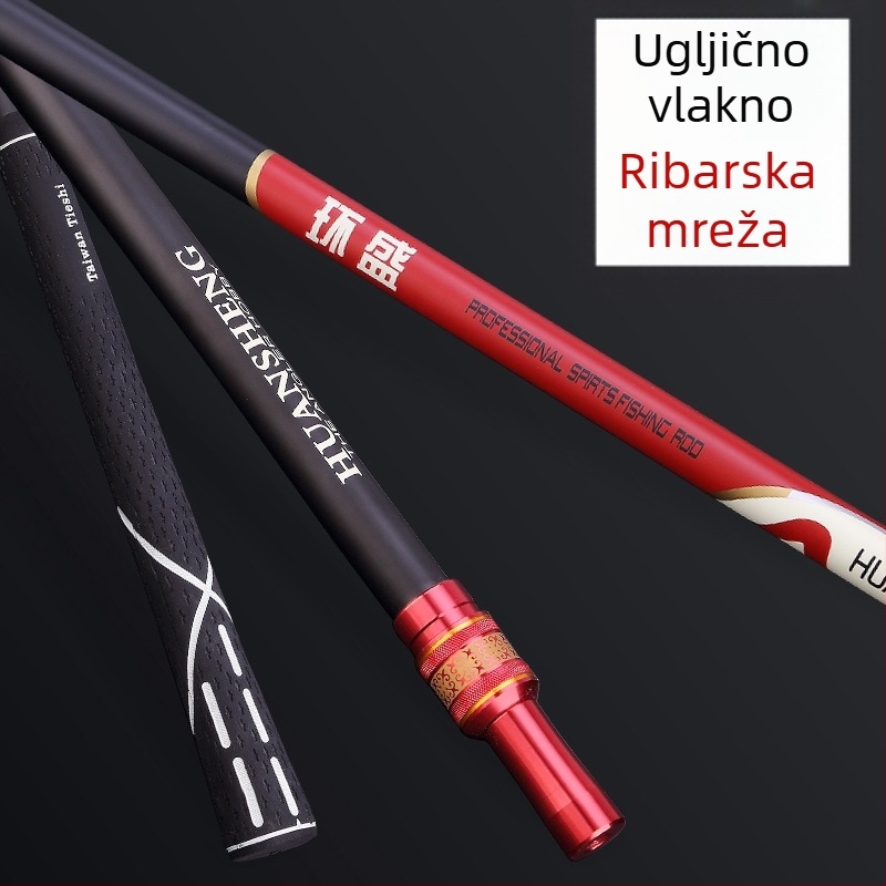 Karbonska teleskopaska šipka za mrežu za ribolov, sklopiva, dvostruka uporaba, višesmjerna rotacija