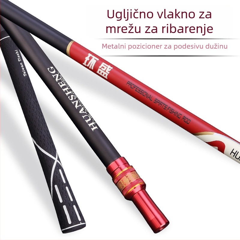 Karbonska teleskopaska šipka za mrežu za ribolov, sklopiva, dvostruka uporaba, višesmjerna rotacija