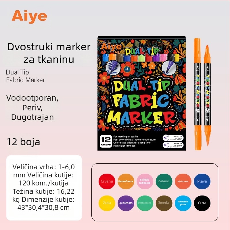 Marker za tkaninu – vodootporan, ne blijedi, periv, za DIY dekoracije na tkaninama