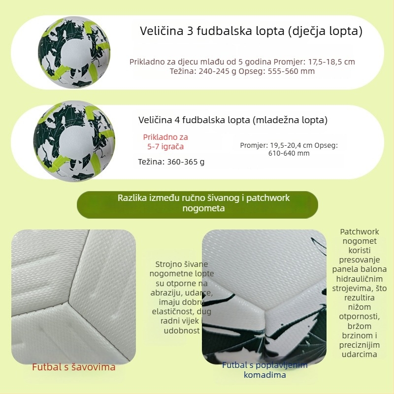 Dječja nogometna lopta, veličina 3/4, PU koža, za vanjske treninge, izdržljiva i otporna na habanje