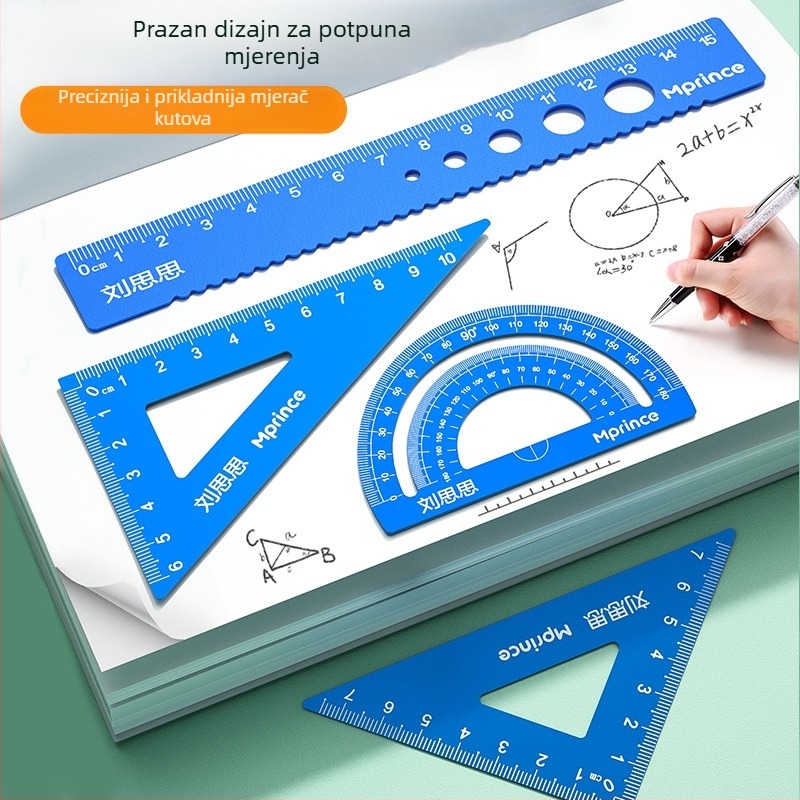 Cat Prince M1314-1 Univerzalni set ravnala od aluminijske legure, 4 dijela, uključuje trokutno ravnalo i kutomjer