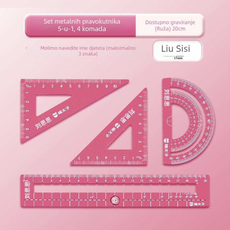 Cat Prince M1314-1 Univerzalni set ravnala od aluminijske legure, 4 dijela, uključuje trokutno ravnalo i kutomjer