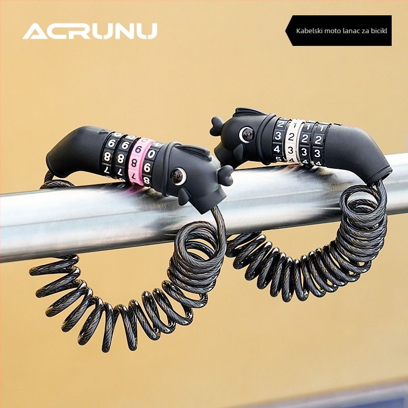 ACRUNU Brava za bicikl s kabelom od čelika i lozinkom - kompaktna, prijenosna, za bicikle i kacige; PVC + visokoučvrstog čeličnog kabla; težina 100 g; ne oštećuje boju