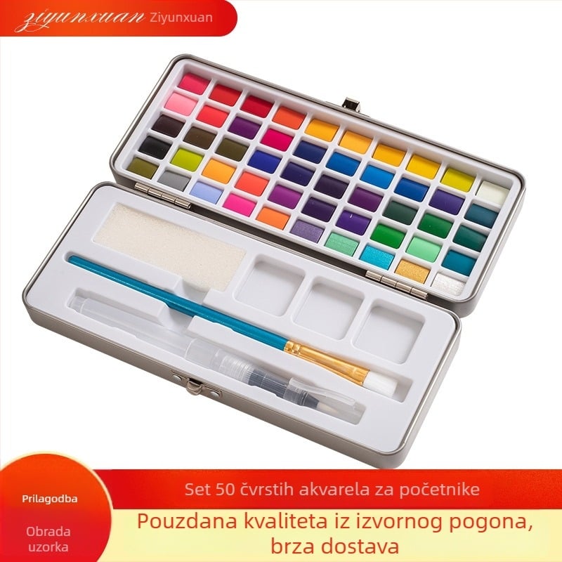 Ziyun Xuan čvrsti set akvarela u metalnoj kutiji, za početnike, prenosni blokovi pigmenata za akvarel, spreman za poklon