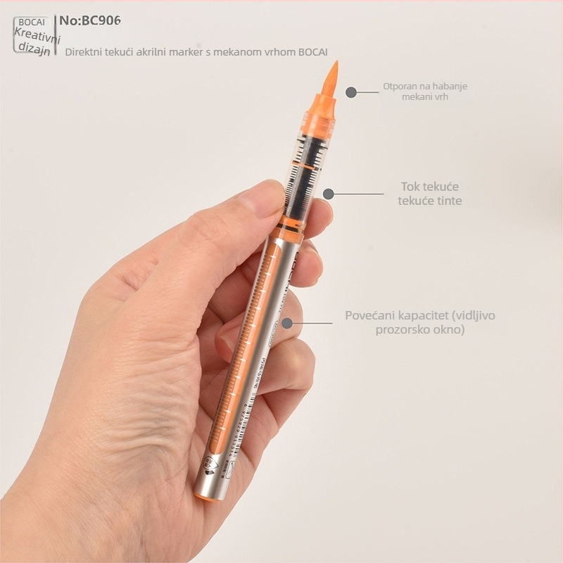 Bocai direktni tekući akrilni marker s mekim vrhom – vodootporna tinta, jednostavan za korištenje, pogodan za studentsko crtanje, stvara izražajne linije