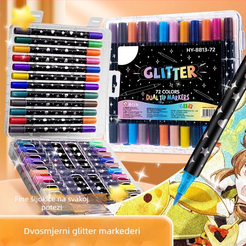 Marker s dvostrukim vrhom i glitterom s fluorescirajućim tintom za akvarel