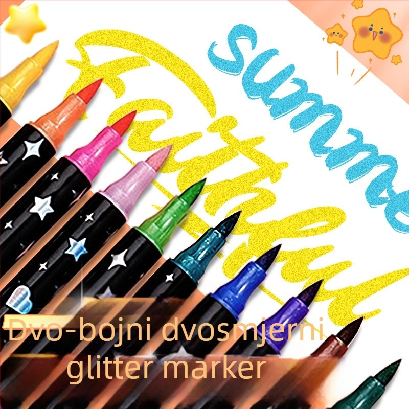 Marker s dvostrukim vrhom i glitterom s fluorescirajućim tintom za akvarel