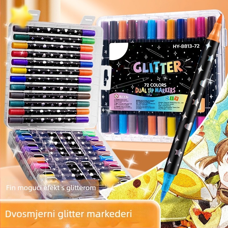 Marker s dvostrukim vrhom i glitterom s fluorescirajućim tintom za akvarel