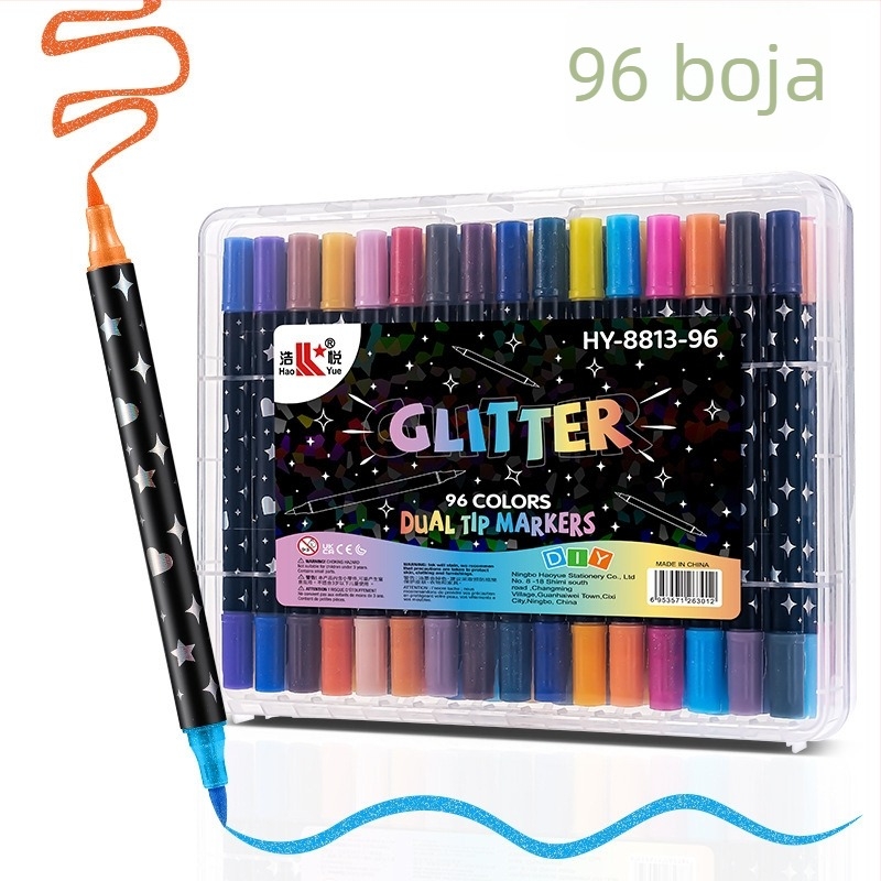 Marker s dvostrukim vrhom i glitterom s fluorescirajućim tintom za akvarel