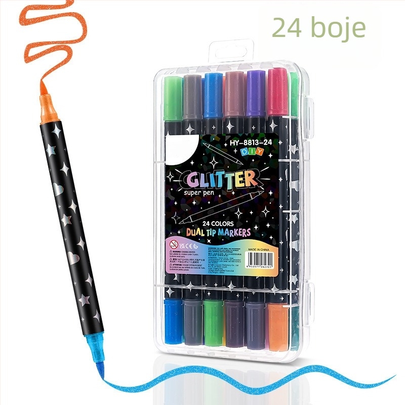 Marker s dvostrukim vrhom i glitterom s fluorescirajućim tintom za akvarel