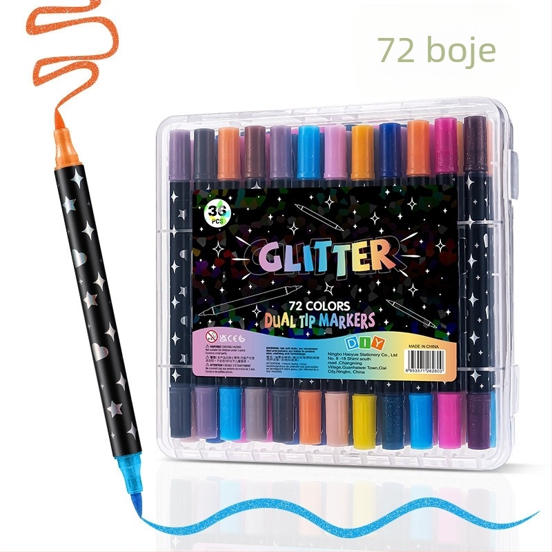 Marker s dvostrukim vrhom i glitterom s fluorescirajućim tintom za akvarel