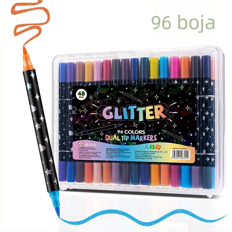 Marker s dvostrukim vrhom i glitterom s fluorescirajućim tintom za akvarel
