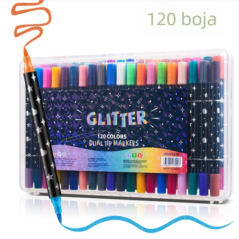 Marker s dvostrukim vrhom i glitterom s fluorescirajućim tintom za akvarel