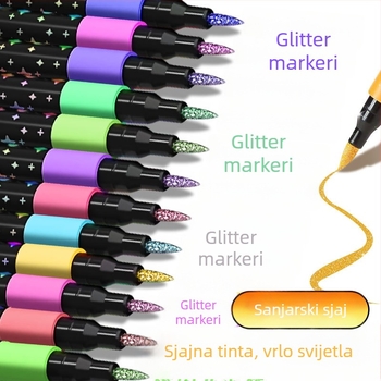 Marker sa glitterom i perlećim atramentom, brzo sušeći, slagajući dizajn, kompatibilan s akvarelom, mekan vrh, 60 boja