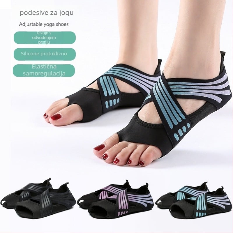 Čarape za jogu i pilates s pet prstiju, protuklizne silikonske podloge, otvoreni prsti, prozračan Lycra gornji dio