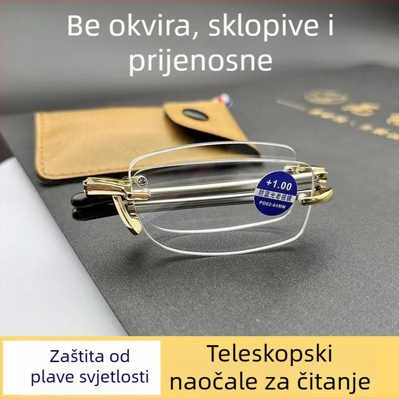 Naočale za čitanje bez okvira, lagane PC leće, zaštita od plavog svjetla i UV, unisex