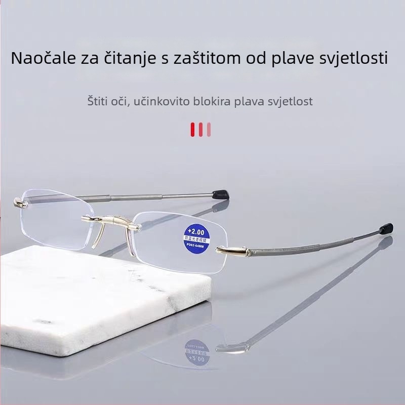 Naočale za čitanje bez okvira, lagane PC leće, zaštita od plavog svjetla i UV, unisex