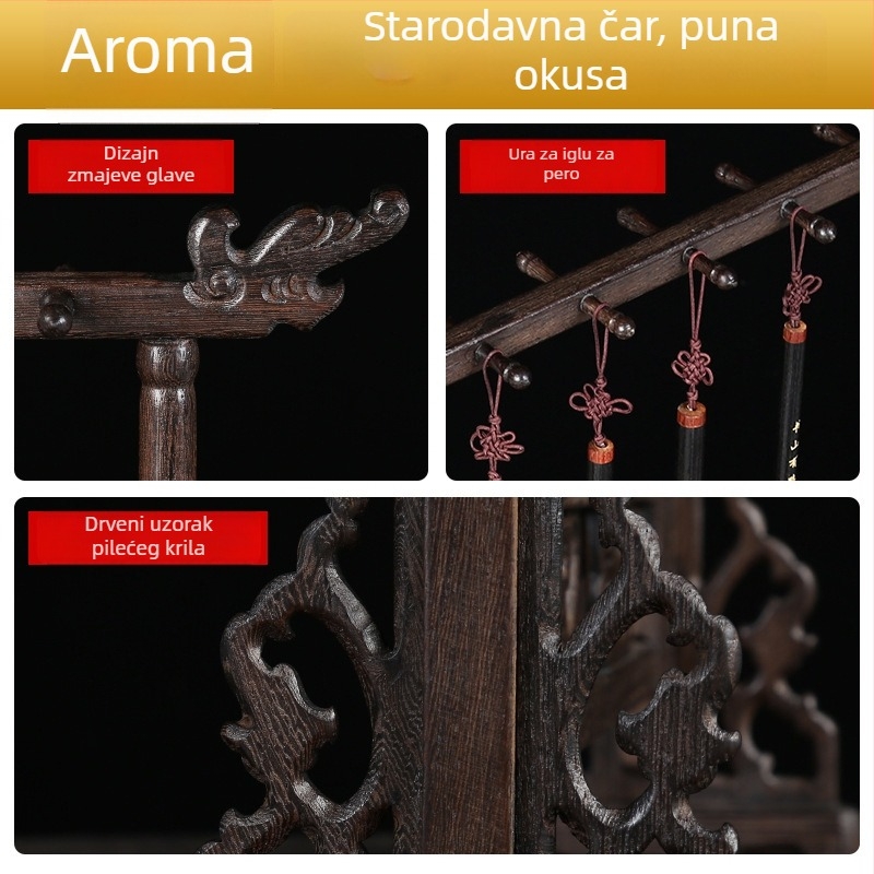 Držač za olovke od drvenog drveta s glavom zmaja, za kaligrafiju, 12/14/16‑pin, Set Četiri Blaga Studija, prilagodljiv