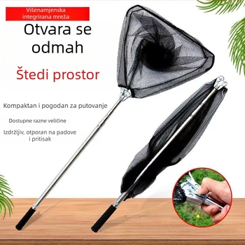 Sklopivi teleskopski mreža za ribolov od nehrđajućeg čelika, fina mreža, sklopiv, nosivost 1000 g