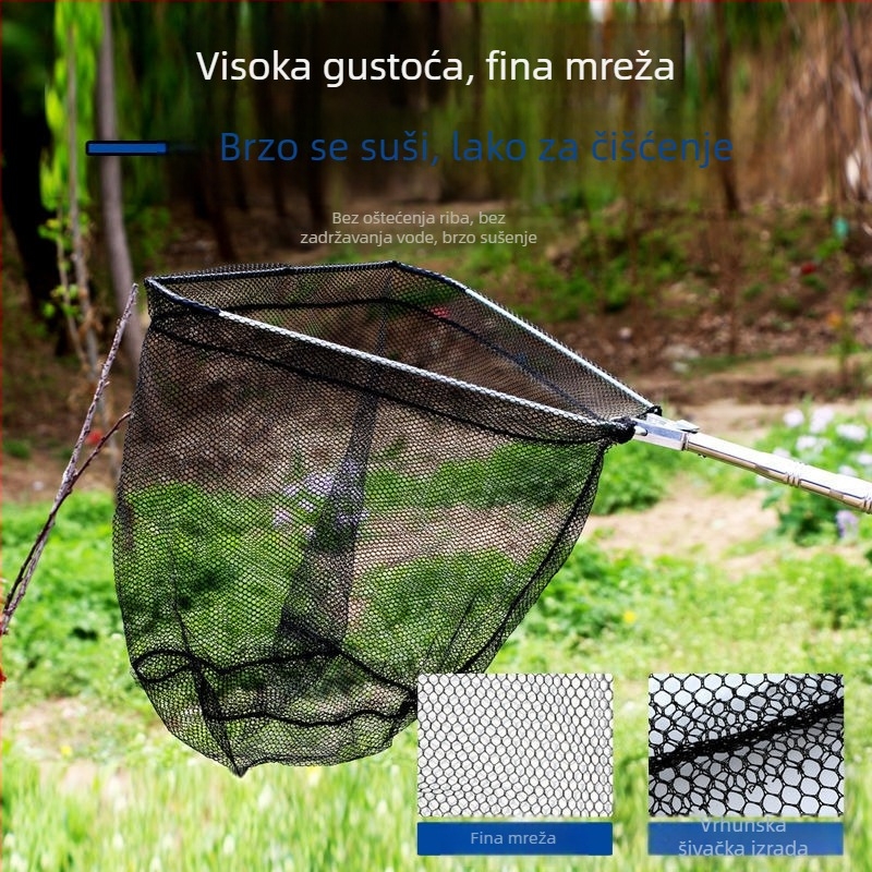 Sklopivi teleskopski mreža za ribolov od nehrđajućeg čelika, fina mreža, sklopiv, nosivost 1000 g