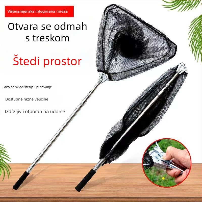 Sklopivi teleskopski mreža za ribolov od nehrđajućeg čelika, fina mreža, sklopiv, nosivost 1000 g