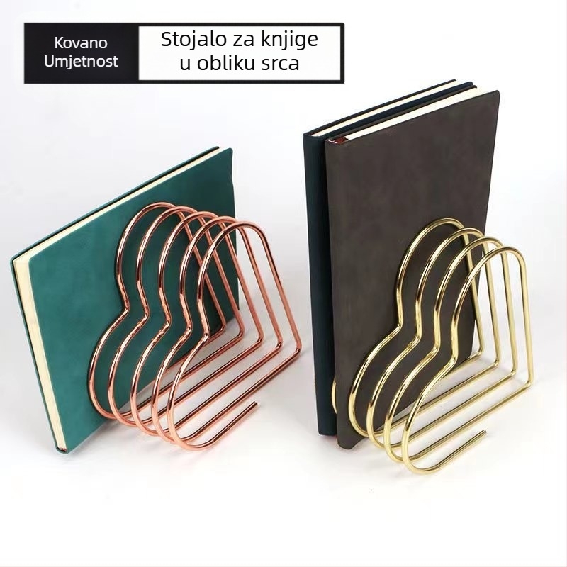 Sklopiva metalna držač za knjige u obliku srca, stolni kompaktni organizator za knjige i časopise, model Shrink Book Stand