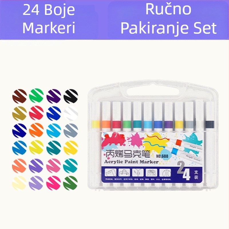Akrilni markeri za crtanje, set od 24 komada, na bazi vode, neprozračni, slojevito slaganje, sigurni za učenike i djecu
