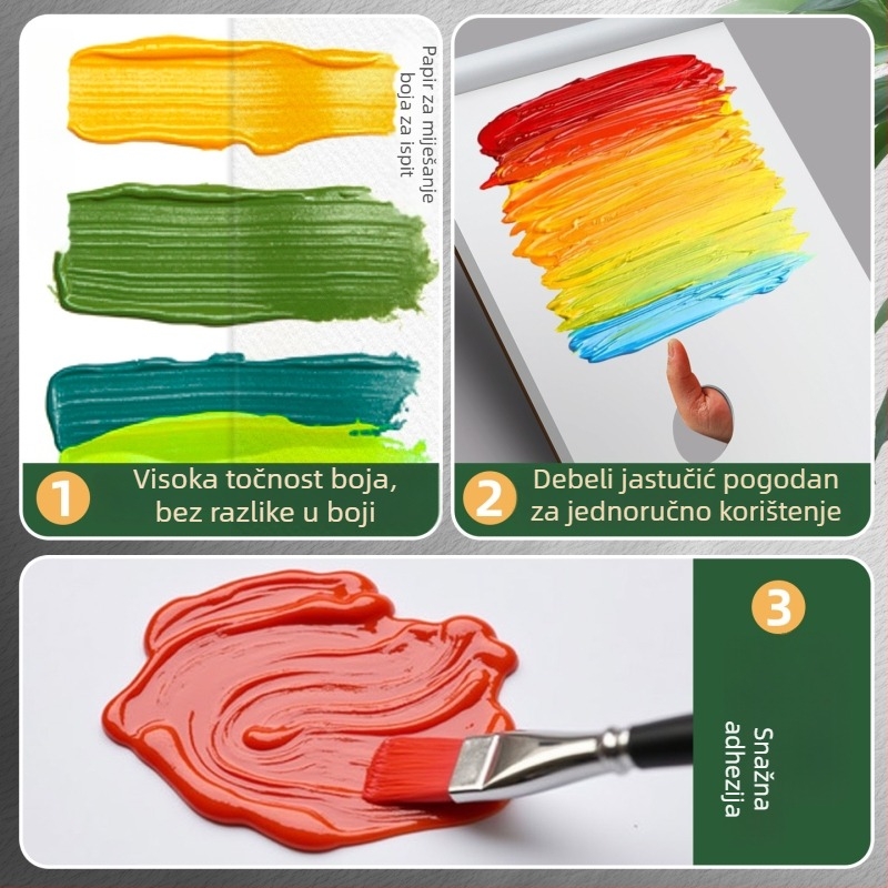 Papir paleta za miješanje pigmenata – dvostrana, lako se trga, jednokratna, za studente umjetnosti