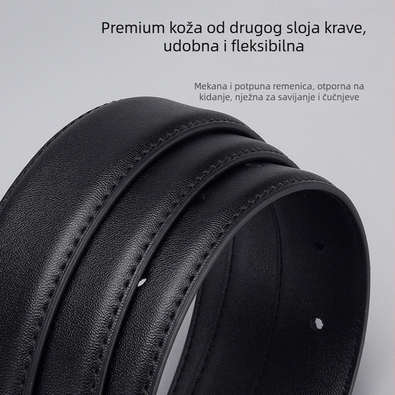 Ženski kožni kaiš od prave kože, kopča od legure s igličastom kopčom, dvostruka teleća koža, elektroplatinirani završetak, retro stil
