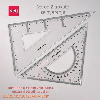 Deli trokutasti ravnalo za crtanje, plastično, modeli 6415/6420/6425/6430/6435/6440/6445, dvodijelno pakiranje