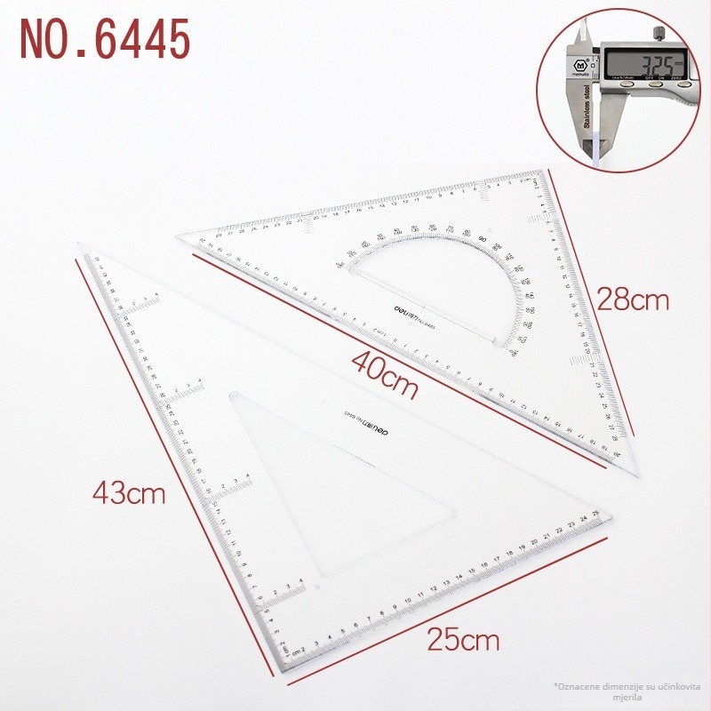 Deli trokutasti ravnalo za crtanje, plastično, modeli 6415/6420/6425/6430/6435/6440/6445, dvodijelno pakiranje