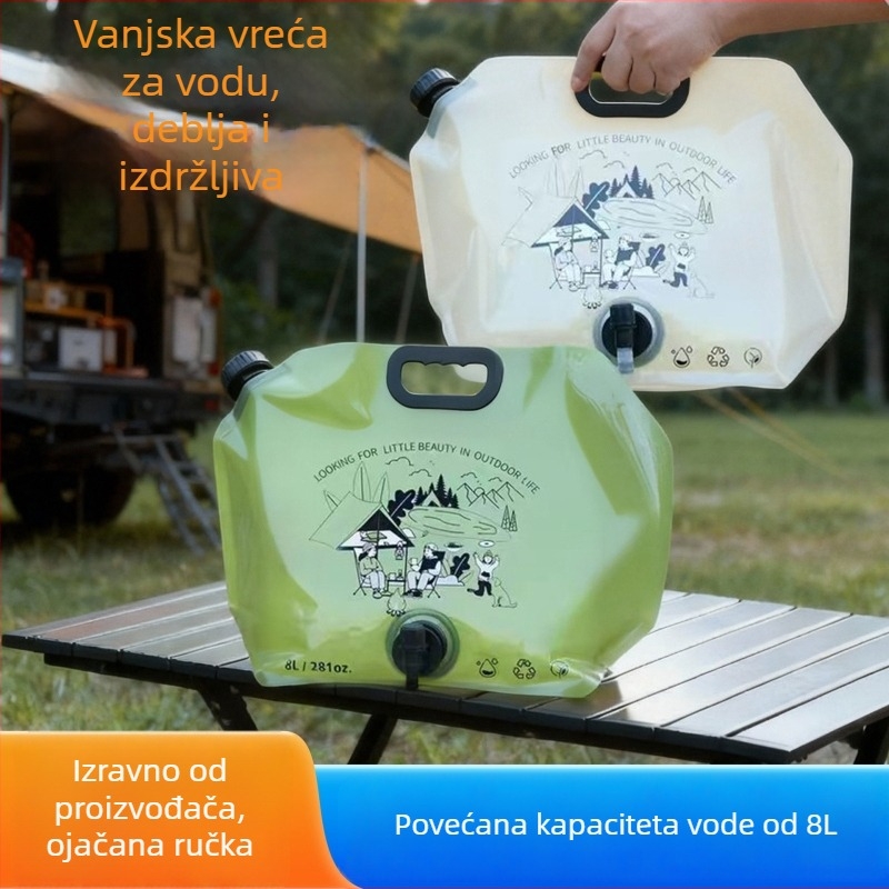 Vanjska sklopiva vreća za vodu, 8 L kapacitet, PE/TPE materijal, jednostavan stil, za kampiranje