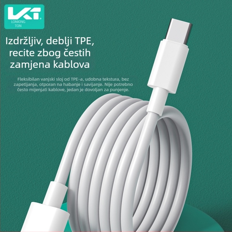 Longqi Y13 6A brzi punjač 3-u-1 USB kabel s Lightning, Type-C i Micro-USB, duljina 1,2 m