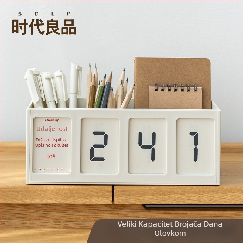 Desktop kalendar i držač olovke s podsjetnikom odbrojavanja, model SD-2598; materijal: plastika; oblik: kvadratni; tisak logotipa: da; prilagodba: da