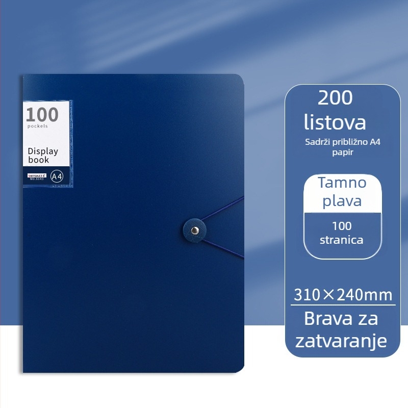 Folder za dokumente velike kapacitete s kopčom i prozirnim umetcima (PP)