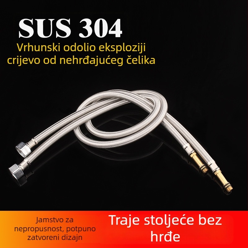 Slavina – cijev za ulaz tople i hladne vode – 304 nehrđajući čelik, opleteno, pričvršćivanje zavrtanjem, maksimalna temperatura 60°C, kućna upotreba