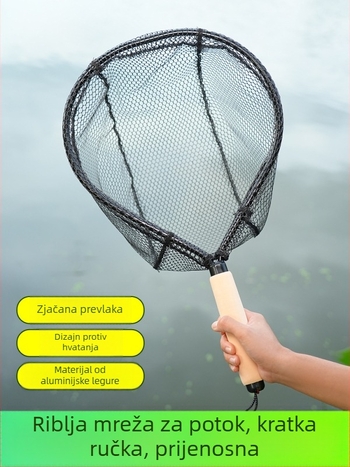 Ručna mreža za ribolov u potoku — ultralagana karbonska zlitina, promjer otvora mreže 35 cm, dubina mreže 30 cm, tanke oči mreže, izuzetno čvrsta nosivost