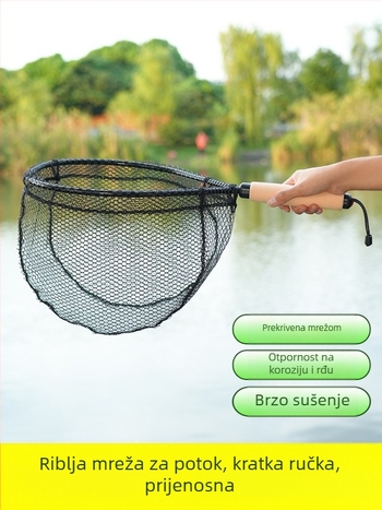 Ručna mreža za ribolov u potoku — ultralagana karbonska zlitina, promjer otvora mreže 35 cm, dubina mreže 30 cm, tanke oči mreže, izuzetno čvrsta nosivost