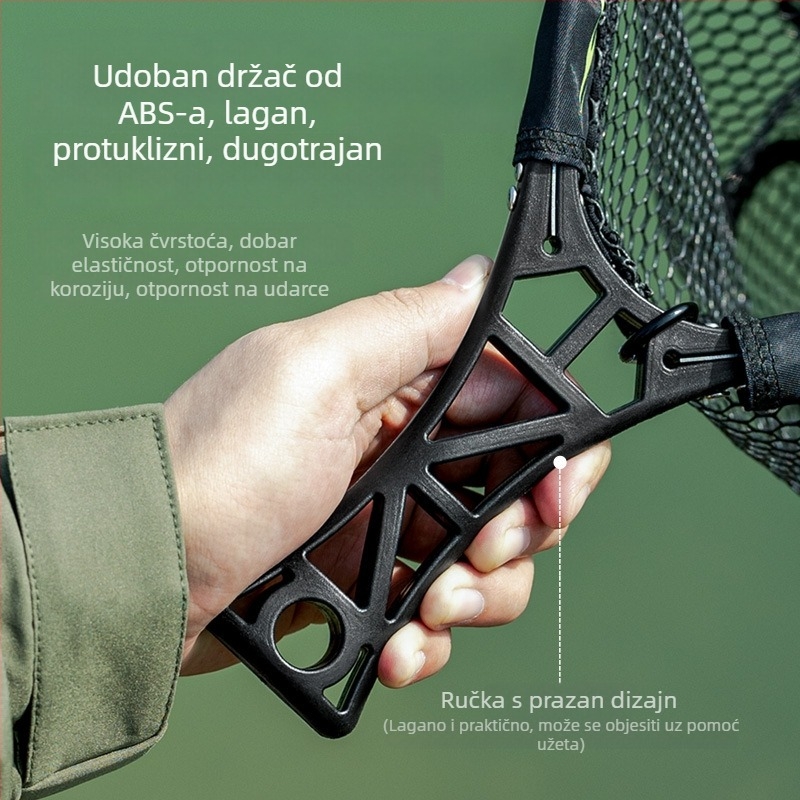 Sklopiva ručna mreža za ribolov – komplet, metalni obruč, debela mreža, promjer 34 cm, dubina 28 cm.