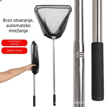 Nehrđajući čelični štap za mrežu za ribolov i set glave, teleskopni sklopivi štap s trokutastom glavom mreže, promjer Ø40 mm, dubina 35, fino mreža