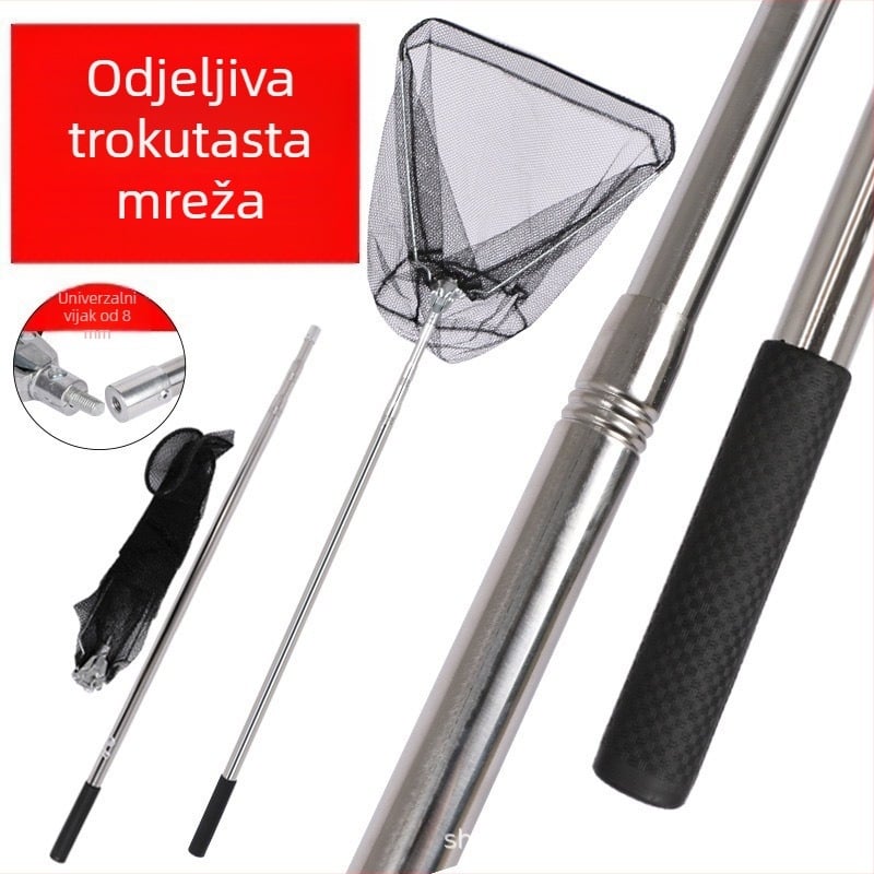 Nehrđajući čelični štap za mrežu za ribolov i set glave, teleskopni sklopivi štap s trokutastom glavom mreže, promjer Ø40 mm, dubina 35, fino mreža
