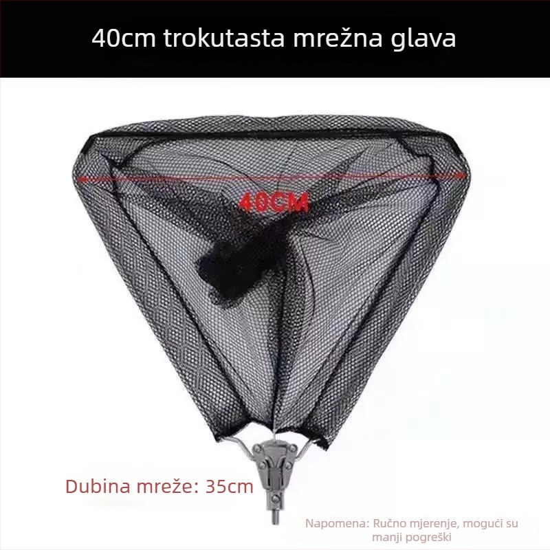 Nehrđajući čelični štap za mrežu za ribolov i set glave, teleskopni sklopivi štap s trokutastom glavom mreže, promjer Ø40 mm, dubina 35, fino mreža