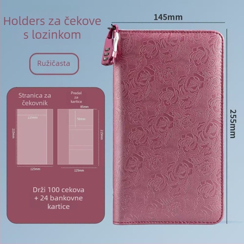 Držač za bankovne knjižice – PU materijal, zaključavanje lozinkom, zip zatvarač, moguć otisak logotipa