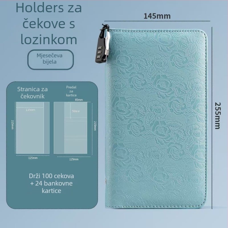 Držač za bankovne knjižice – PU materijal, zaključavanje lozinkom, zip zatvarač, moguć otisak logotipa