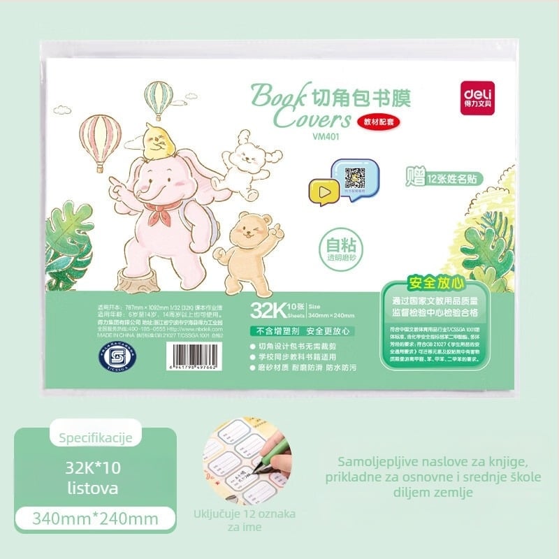 Deli naslovnice za knjige, od Kraft papira, prozirne, kompletni set za prvi razred, debeli mat zaštitni omoti