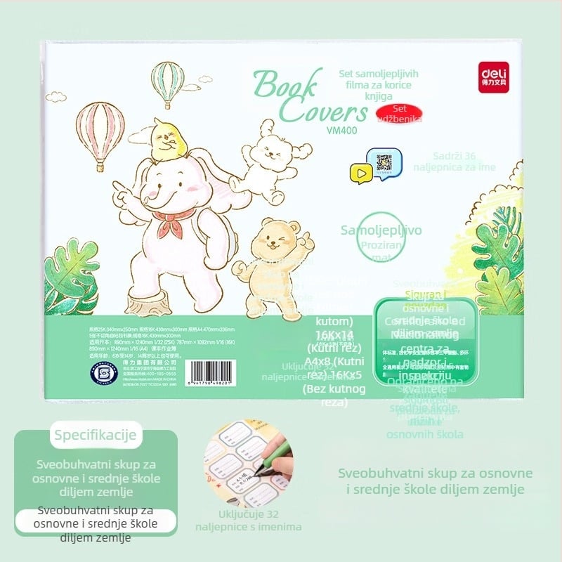 Deli naslovnice za knjige, od Kraft papira, prozirne, kompletni set za prvi razred, debeli mat zaštitni omoti